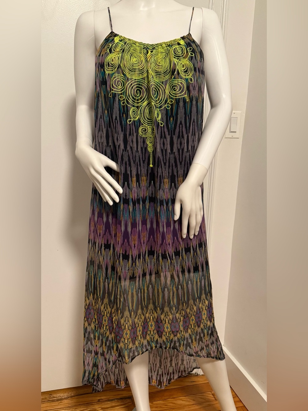 Twelfth Street By Cynthia Vincent Spaghetti-Strap Maxi Dress High Low S